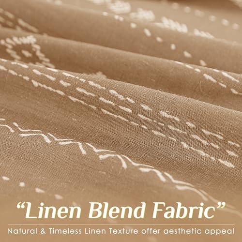 Light Brown Boho Linen Curtains 120 Inch Length 2 Panel Set with