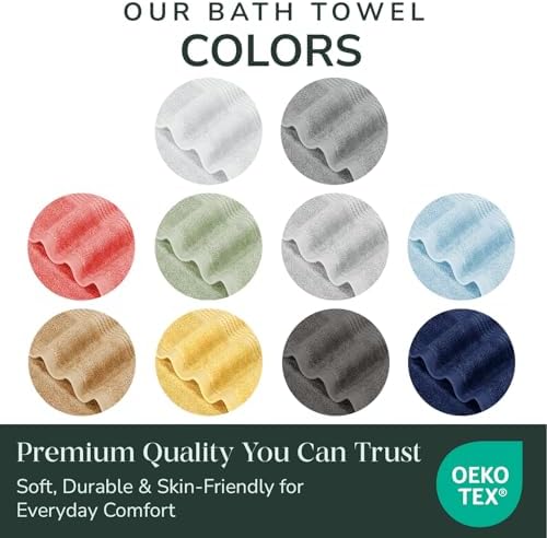 Feather & Stitch 100% Cotton 6-Piece Towel Set, Quick Dry Towels