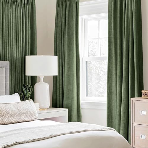 MIULEE 100% Blackout Linen Curtains for Bedroom 52x96 Inches Olive