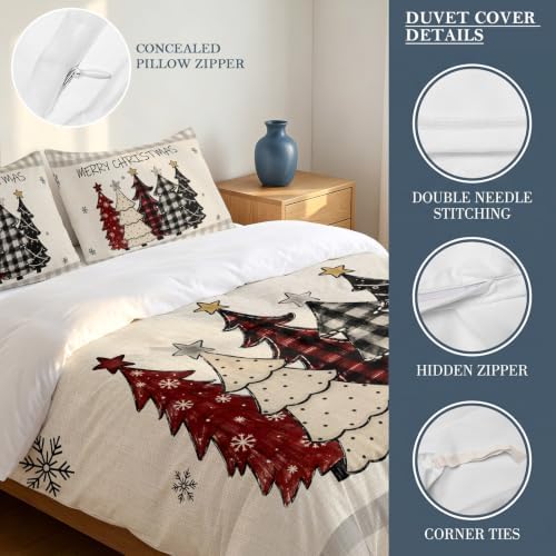 Merry Christmas Duvet Cover Set 3 Pieces with Zipper Closure, Xmas