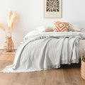 100% Cotton Waffle Queen Blanket with Fringe 90"x90", Pre-Washed