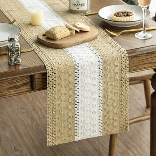 Artoid Mode Burlap Brown Farmhouse Woven Table Runner 12x72 Inch