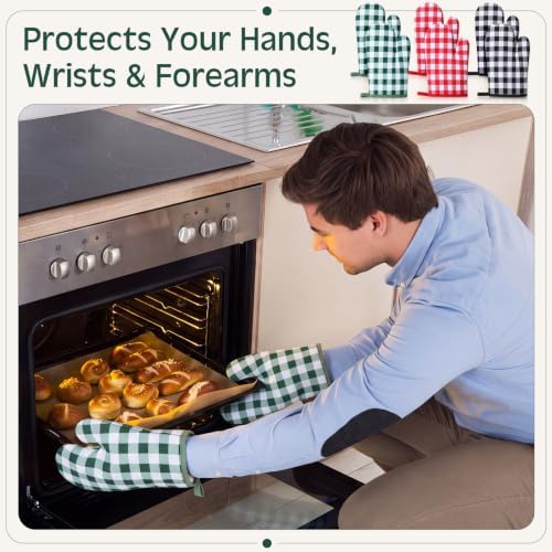 Nuogo 9 Pair Oven Mitts Quilted Heat Resistant 11 Inch Kitchen, Plaid