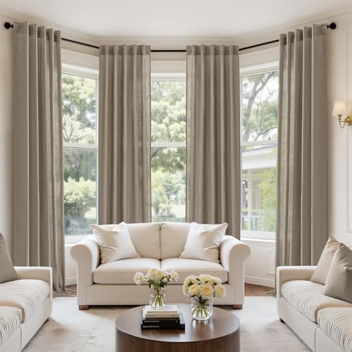 MIULEE Dark Taupe Back Tab Linen Curtains 4 Panels 42W x 84L