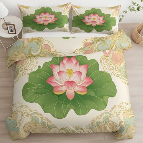 Queen Duvet Cover Set - Traditional Floral Patterns Auspicious Cloud