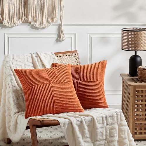 Fancy Homi Set of 2 Burnt Orange Decorative Throw Pillow Covers 22x22