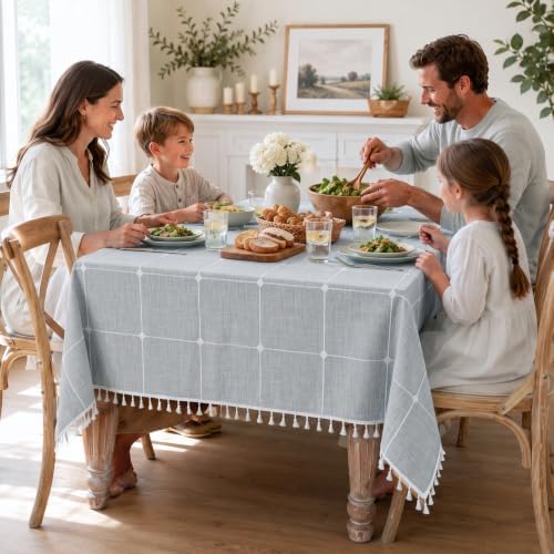 Warmstar Linen Textured Tablecloth Rectangular, Farmhouse Rustic Table