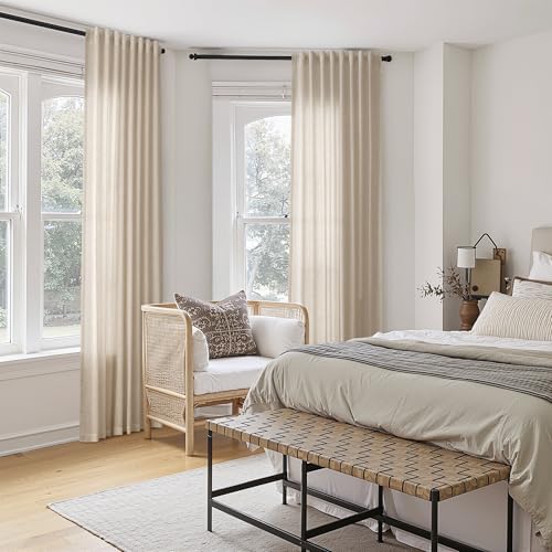 Nanspring Linen Curtain 84 Inch Long for Living Room Hook Belt Birch