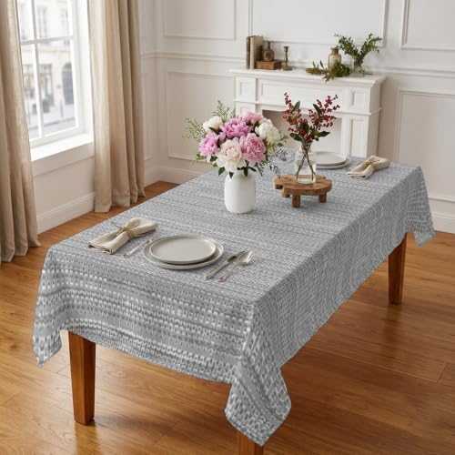 Light Gray Table Cloth, Modern Minimalist Vertical Stripes Linen