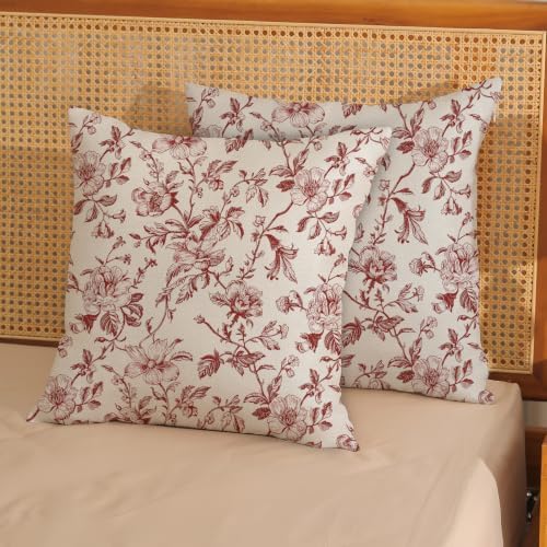 Red Vintage Floral Pillow Covers 18x18 Inch 2 Pcs Christmas Red Cream