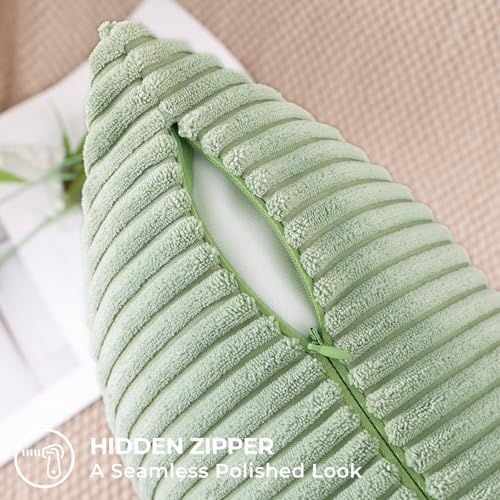 Mecatny Corduroy Decorative Throw Pillow Covers 22x22 Set of 2 Sage