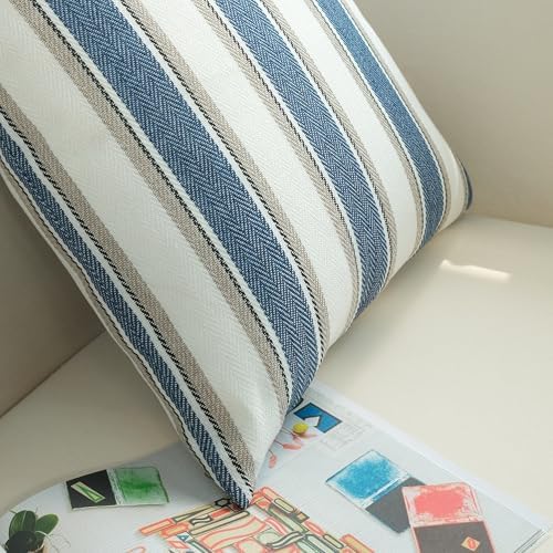 JOJUSIS Pack of 2 Stripe Throw Pillow Covers, Blue, 22 x 22 Inch