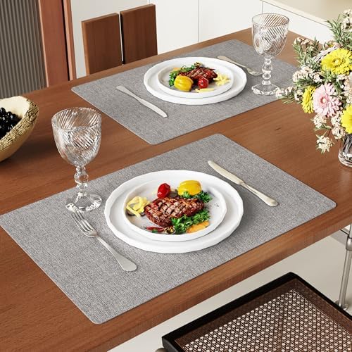 DOLOPL Placemats Set of 6, Reversible Faux Leather Place Mats, Gray