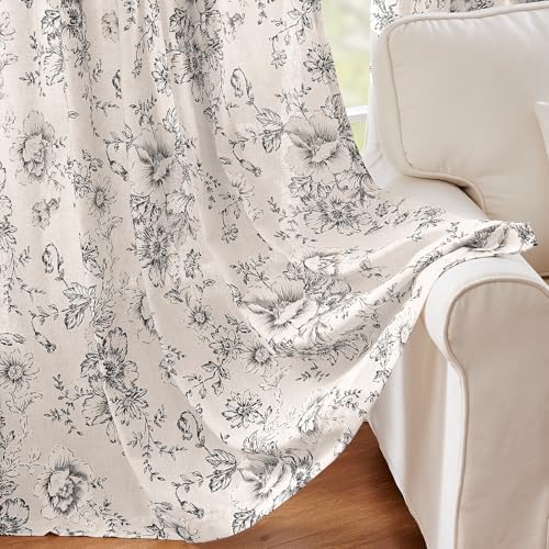 jinchan Floral Linen Curtains 72 Long for Living Room 2 Panels