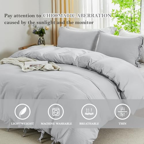 annadaif Light Grey Duvet Cover King Size, 3 Pieces Duvet Cover Set