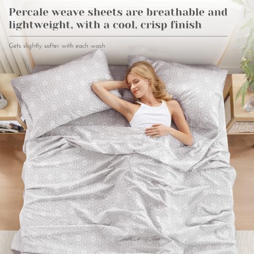 Comfort Spaces 100% Cotton Percale Sheets Twin Sheet Set 3 Pcs, Adelia