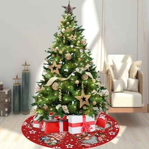 GAGEC 18 Inch Red Glitter Gnome Christmas Tree Skirt