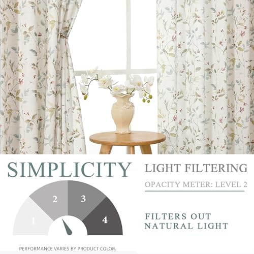 OWENIE Cream Light Filtering Floral Curtains 84 Inches Long 2 Panels