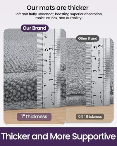DEXI Memory Foam Bath Mat 24x17, Thick Chenille Bathroom Rug, Light