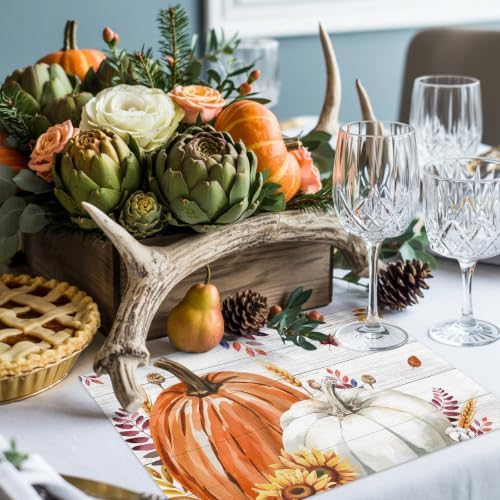 Fall Placemats Set of 8, Cotton Linen Fabric Place Mats, Thanksgiving