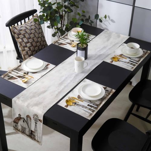 Fall Farm Table Runner and Placemats Set of 4 Vintage Farmhouse