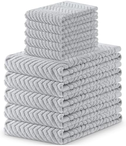 Homaxy 10 Pack 100% Cotton Kitchen Towels and Dishcloths Set, Light