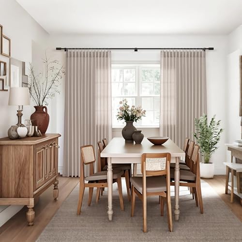 Jowels Oatmeal Linen Curtains 84 Inch Long 2 Panels for Living Room