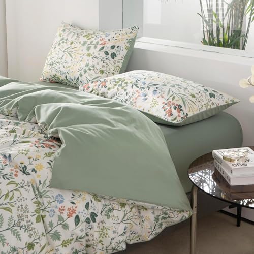 mixinni Sage Green Duvet Cover Set Queen-Exquisite Floral Queen Size