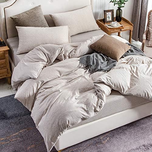 PURE ERA Jersey Knit Duvet Cover Set Heather Beige Full