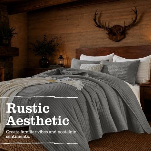 DOWN HOME King Quilt Bedding Set with Shams, Vintage Washed Soft
