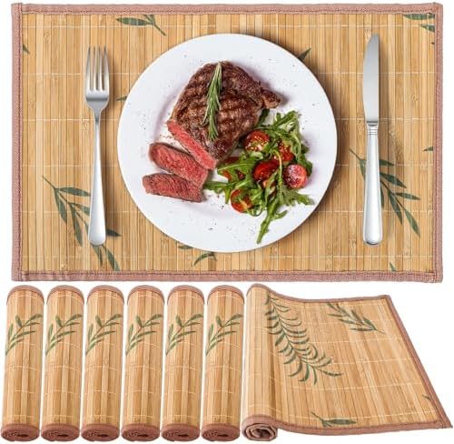 Eorbow 8 Pack Bamboo Placemats, 18 x 12 Inch Anti-Slip Table Mats