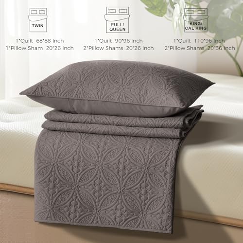WURUIBO King/Cal King Quilt Set Dark Gray, Microfiber Lightweight