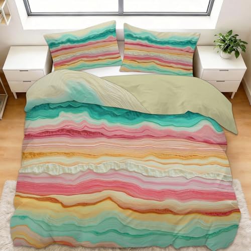 King Duvet Cover Set Minimalism Wavy Lines Gradient Bedding with