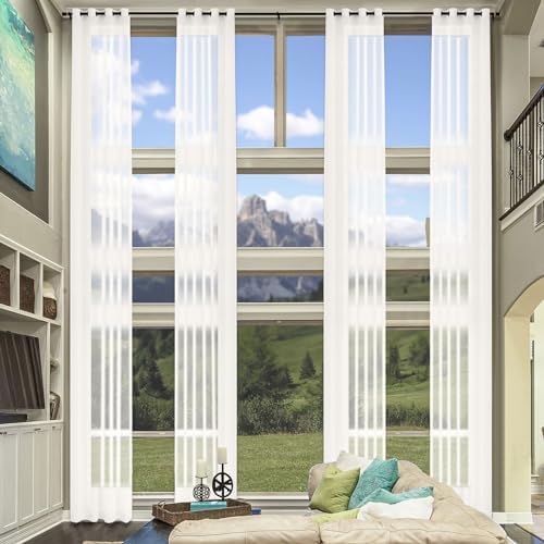 Fcosie Ivory White Faux Linen Extra Long Sheer Curtain - 52W x 120L