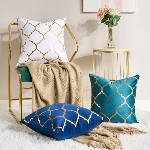 Pack of 2 Gold Velvet Decorative Pillow Covers White 20x20 Modern