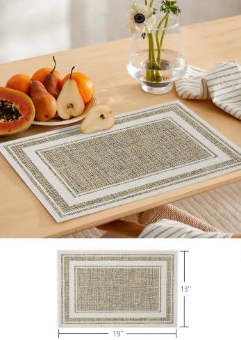Rustic Linen Texture Table Runner and Placemats Set of 6 Brown Classic