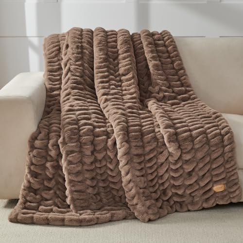 Soft Double-Sided Faux Fur Throw Blanket for Couch, Taupe, 60x80