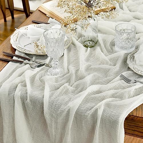 Artoid Mode Boho Cheesecloth Gauze Ivory Wedding Table Runner