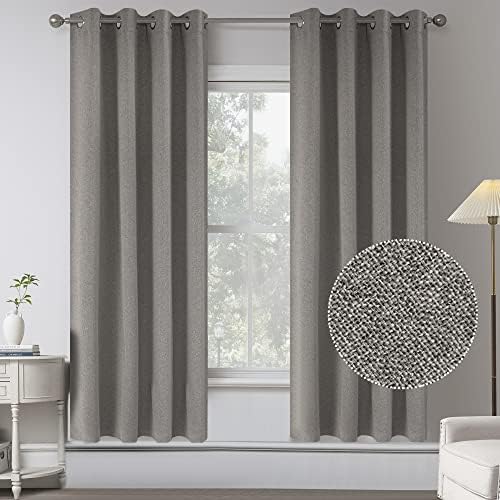 Burlap Textured Faux Linen Absolutely Blackout Curtain Drapers for