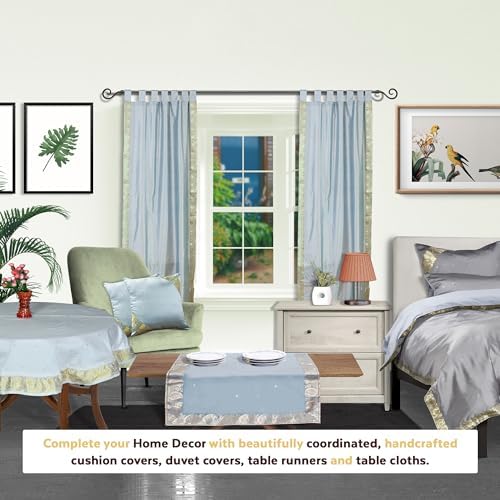 Gray Tab Top Sheer Sari Curtain / Drape / Panel - 43W x 96L - Pair