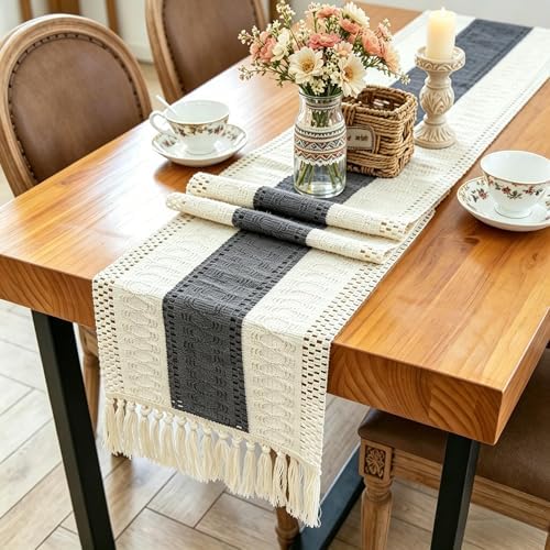 Boho Table Runner for Home Decor with Tassels 72 Inches Long