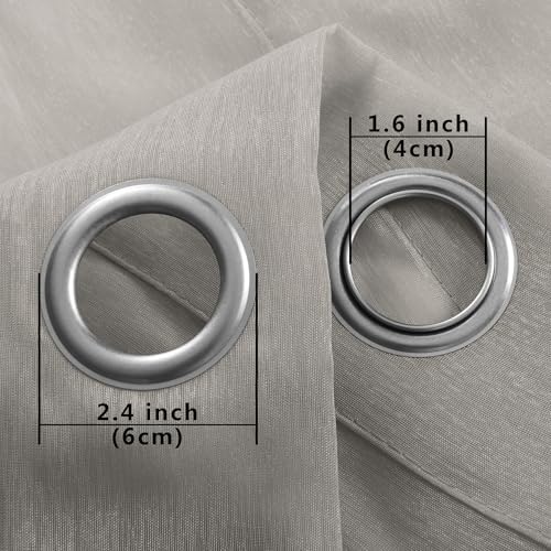 KOUFALL 2 Panels Grommet Faux Linen Sheer Curtains 84 Inches Long Grey