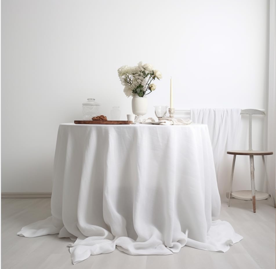 EVERLY 100% Pure Linen Round Tablecloths 90Inch Round Machine Washable