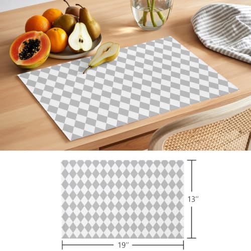 Cotton Linen Placemats for Dining Table Set of 8 Grey Diamond Plaid