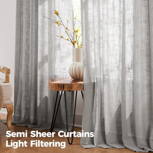 Pinch Pleated Linen Curtains for Living Room, Light Filtering Sheer