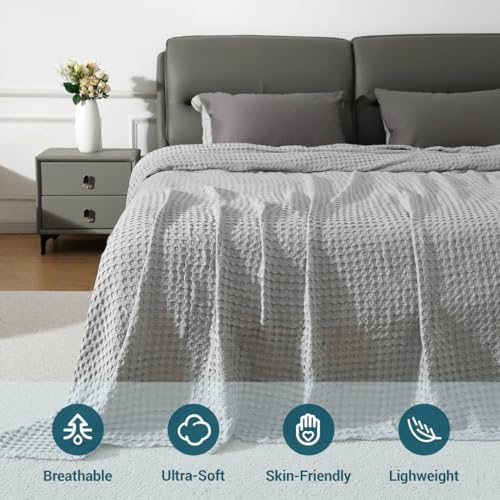Aganear Cooling Blanket Queen Size,Waffle Weave 90x90 Inches,Grey