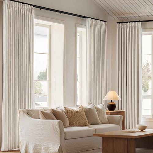 Natural Linen Full Blackout Pinch Pleated Curtains 2 Panels 40"Wx120"L