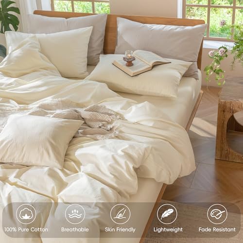 MooMee Duvet Cover Set 100% Washed Cotton Linen Like Twin
