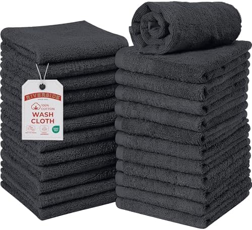 RIVERSIDE 24 Pack Wash Cloths for Showering, 12x12 inches, Dark Gray