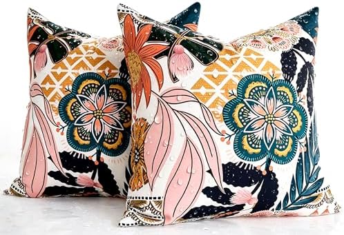 18x18 Boho Outdoor Pillow Covers for Wicker Couch Boho Tropical Patio
